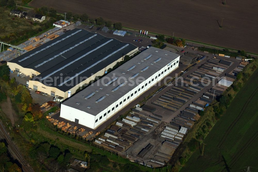 Könnern from the bird's eye view: Premises of the steel profile manufacturer SOSTA Stainless GmbH at the Wind Rose in Koennern in Saxony-Anhalt