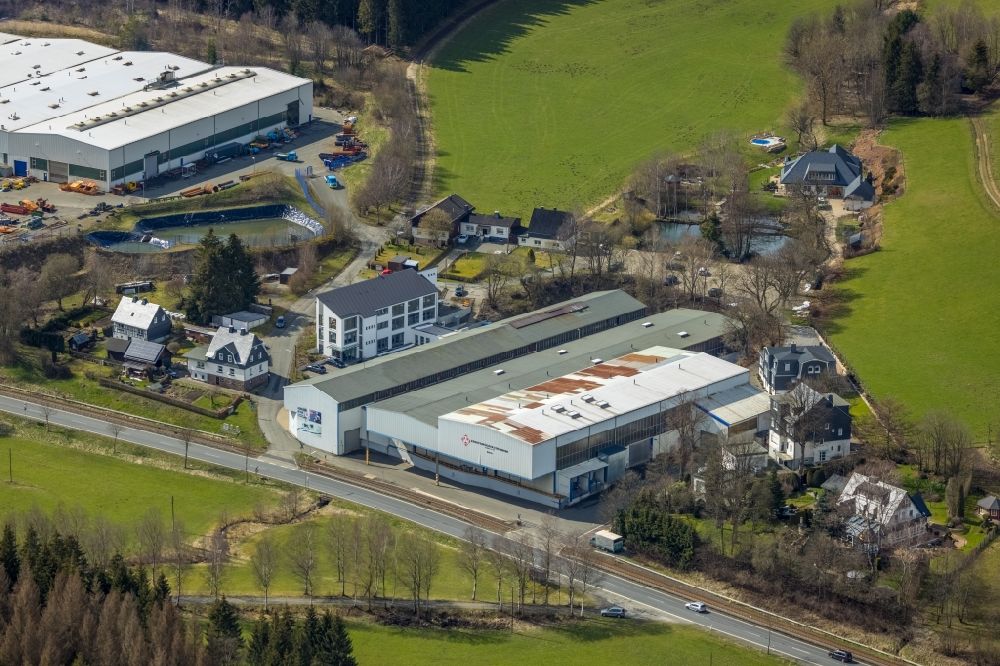 Aerial image Erndtebrück - Technical equipment and production facilities of the steelworks Erndtebruecker Eisenwerk GmbH & Co. KG in Erndtebrueck on Siegerland in the state North Rhine-Westphalia, Germany