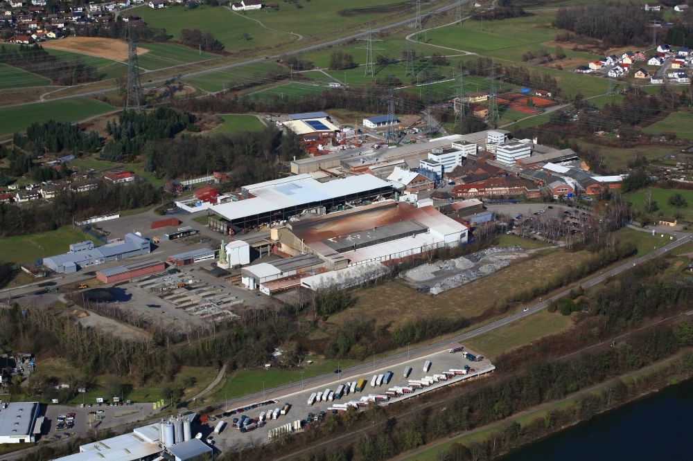 Laufenburg from above - Company grounds and facilities of H.C. Starck Smelting, sold in 2018 to the japanese company JX Nippon Mining & Metals in Laufenburg in the state Baden-Wuerttemberg, Germany