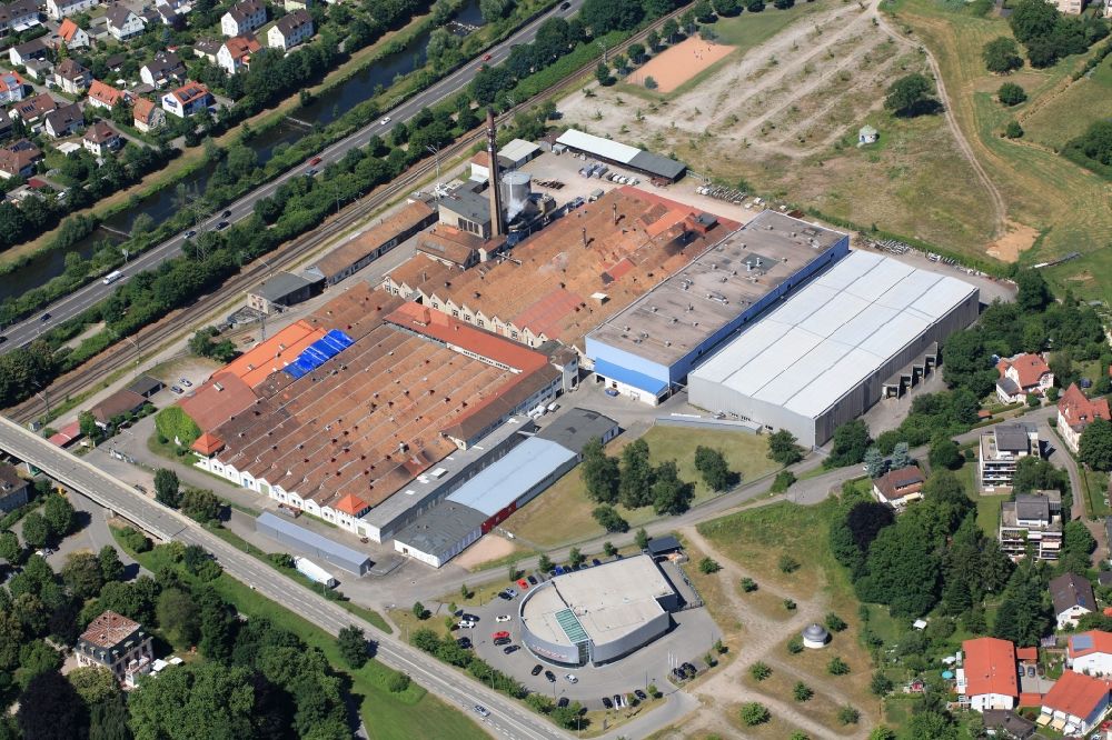 Lörrach from above - Company grounds and facilities of des textile company Lauffenmuehle in Loerrach in the state Baden-Wurttemberg, Germany
