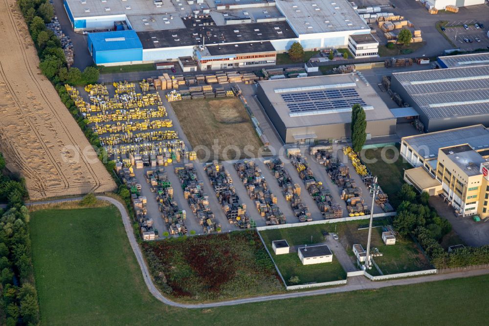 Aerial photograph Bruchsal - Company grounds and facilities of UPM Biocomposites on street Industriestrasse in Bruchsal in the state Baden-Wuerttemberg, Germany