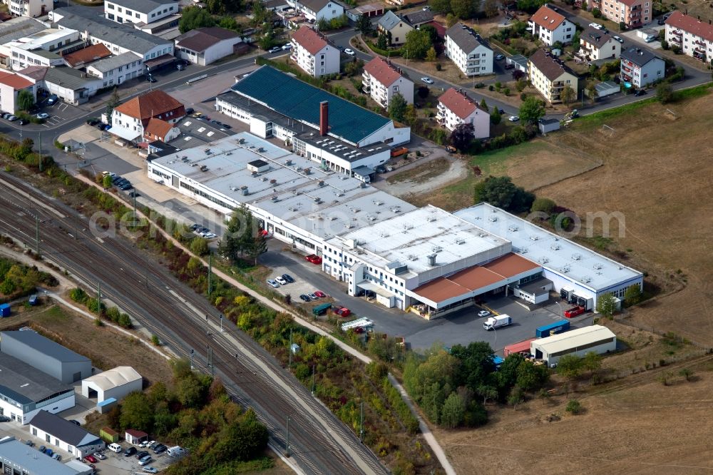 Aerial image Lohr am Main - Company grounds and facilities of Zhongding Europe GmbH and the Dipl. Ing. K. Dietzel GmbH on Pressnitzer Strasse in the district Sackenbach in Lohr am Main in the state Bavaria, Germany