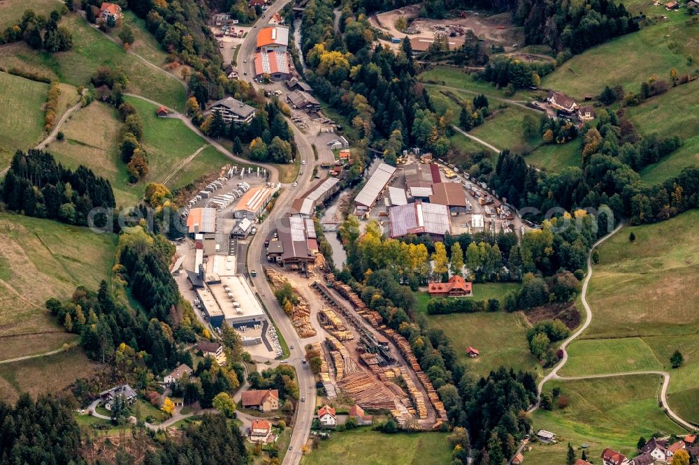Baiersbronn from the bird's eye view: Company grounds and facilities of Zuefle Holzwerk in Baiersbronn in the state Baden-Wurttemberg, Germany