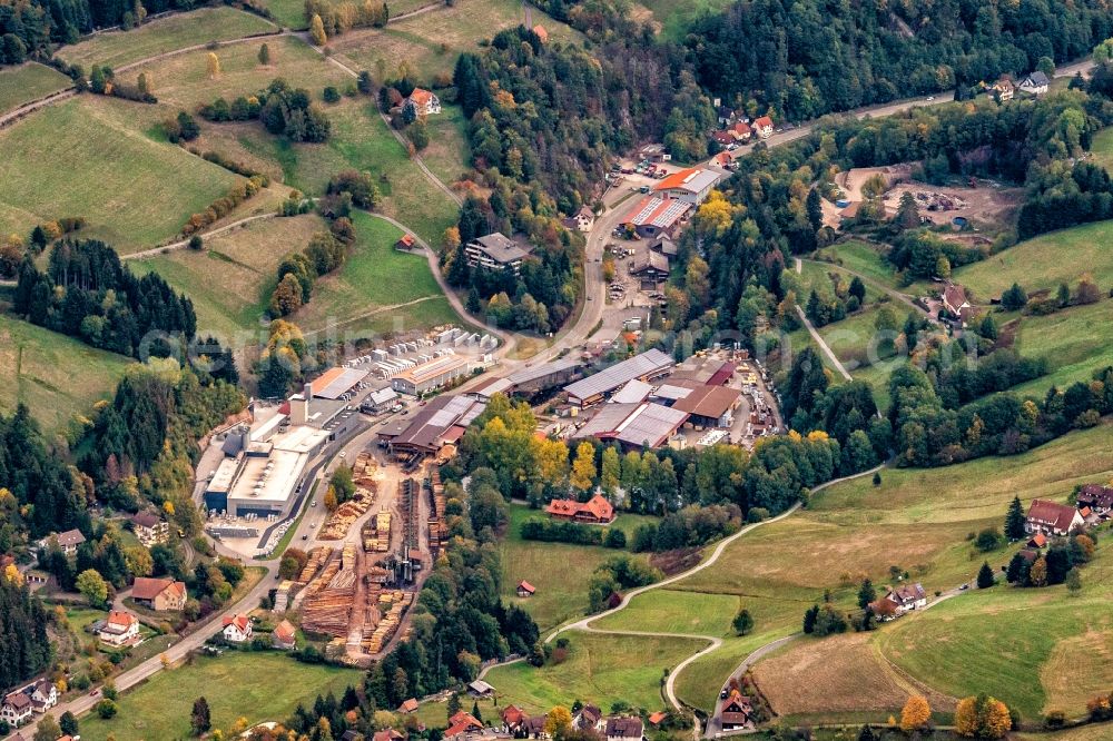 Aerial image Baiersbronn - Company grounds and facilities of Zuefle Holzwerk in Baiersbronn in the state Baden-Wurttemberg, Germany