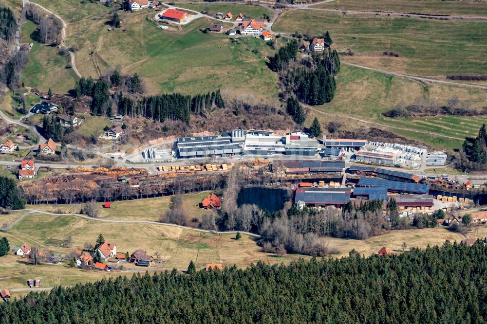 Aerial image Baiersbronn - Company grounds and facilities of Zuefle Holzwerk in Baiersbronn in the state Baden-Wurttemberg, Germany