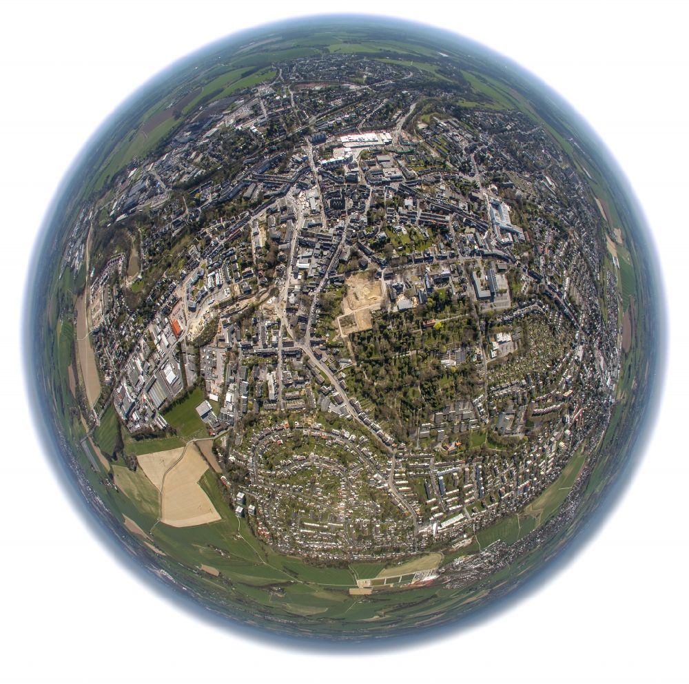 Aerial image Mettmann - Fisheye perspective of the city Mettmann in the state of North Rhine-Westphalia