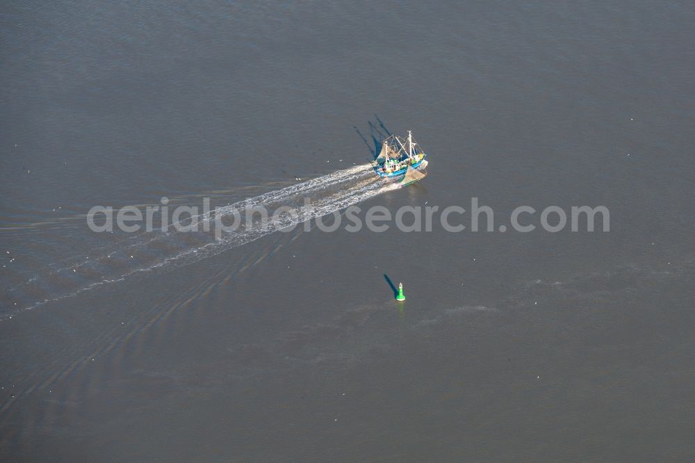 Aerial image Bremerhaven - Fishing - ship under way of Wedermuendung in Bremerhaven in the state Bremen, Germany