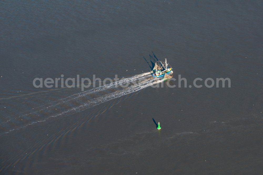 Aerial photograph Bremerhaven - Fishing - ship under way of Wedermuendung in Bremerhaven in the state Bremen, Germany