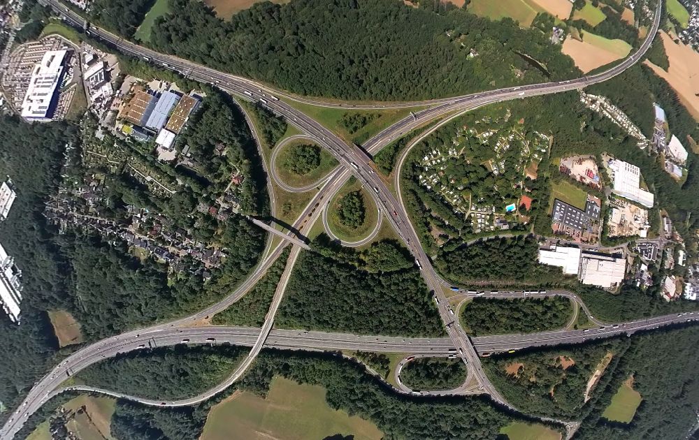 Aerial image Stefansbecke - Fisheye perspective aK Wuppertal-Nord in Sprockhoevel in Ennepe-Ruhr-Kreis in North Rhine-Westfalen.Es joins the Federal Highway 1, with the Federal Highway 43 and the Federal Highway 46 and the road 326