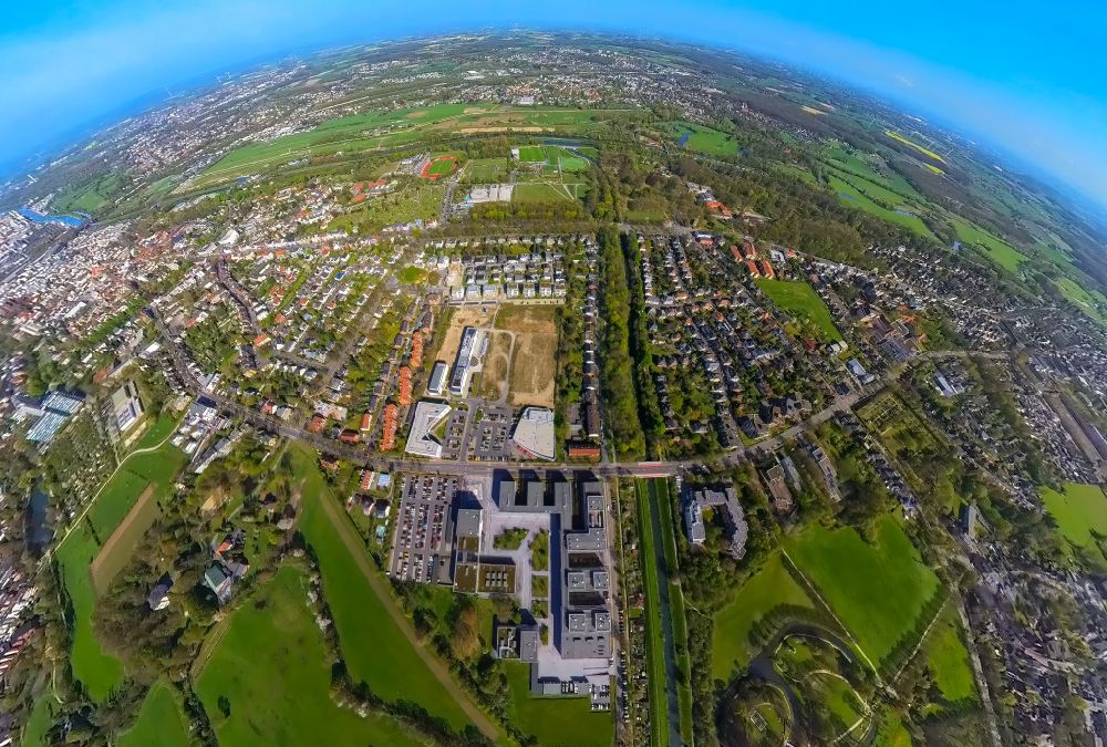 Aerial image Hamm - Fisheye perspective construction site for the new multi-family housing development Paracelsuspark on Marker Allee in Hamm at Ruhrgebiet in the state of North Rhine-Westphalia, Germany