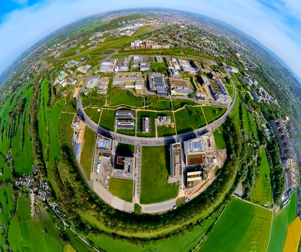 Aachen from the bird's eye view: Fisheye perspective campus building of the university RWTH Melaten Nord in the district Laurensberg in Aachen in the state North Rhine-Westphalia, Germany