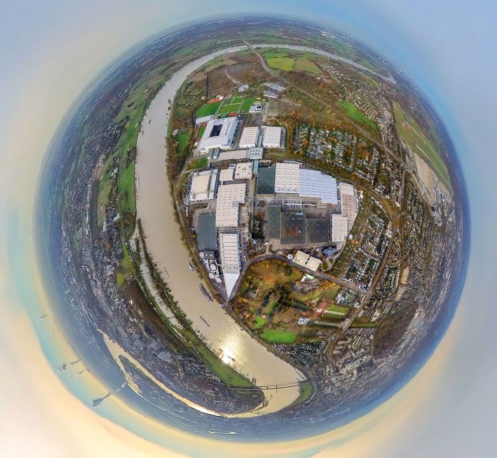 Aerial image Düsseldorf - Fisheye perspective exhibition grounds and exhibition halls of the Messe Duesseldorf in the district Stockum in Duesseldorf in the state North Rhine-Westphalia, Germany