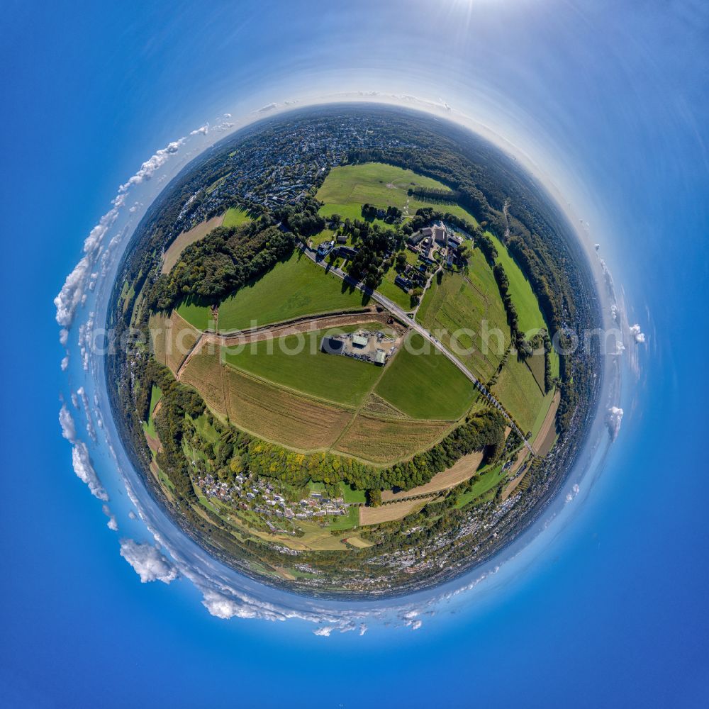 Aerial image Hummelsheim - Fisheye perspective homestead and farm outbuildings on the edge of agricultural fields Hans-Georg Hummelsheim Landwirtschaft and Pferdepension in Hummelsheim in the state North Rhine-Westphalia, Germany