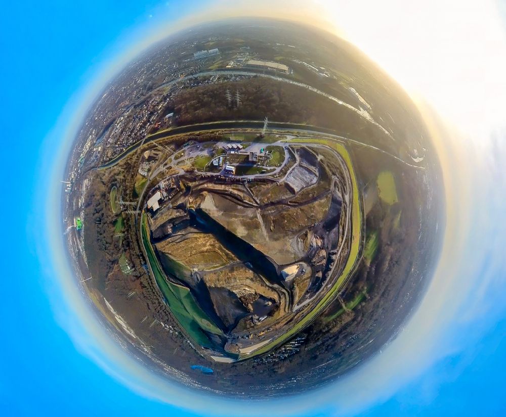 Aerial image Gelsenkirchen - Fisheye perspective site of heaped landfill Zentraldeponie Emscherbruch (ZDE) in the district Resser Mark in Gelsenkirchen in the state North Rhine-Westphalia, Germany