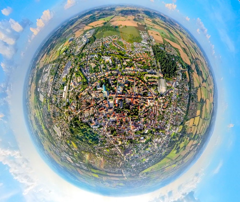 Aerial image Werl - Fisheye perspective city area with outside districts and inner city area in Werl in the state North Rhine-Westphalia, Germany
