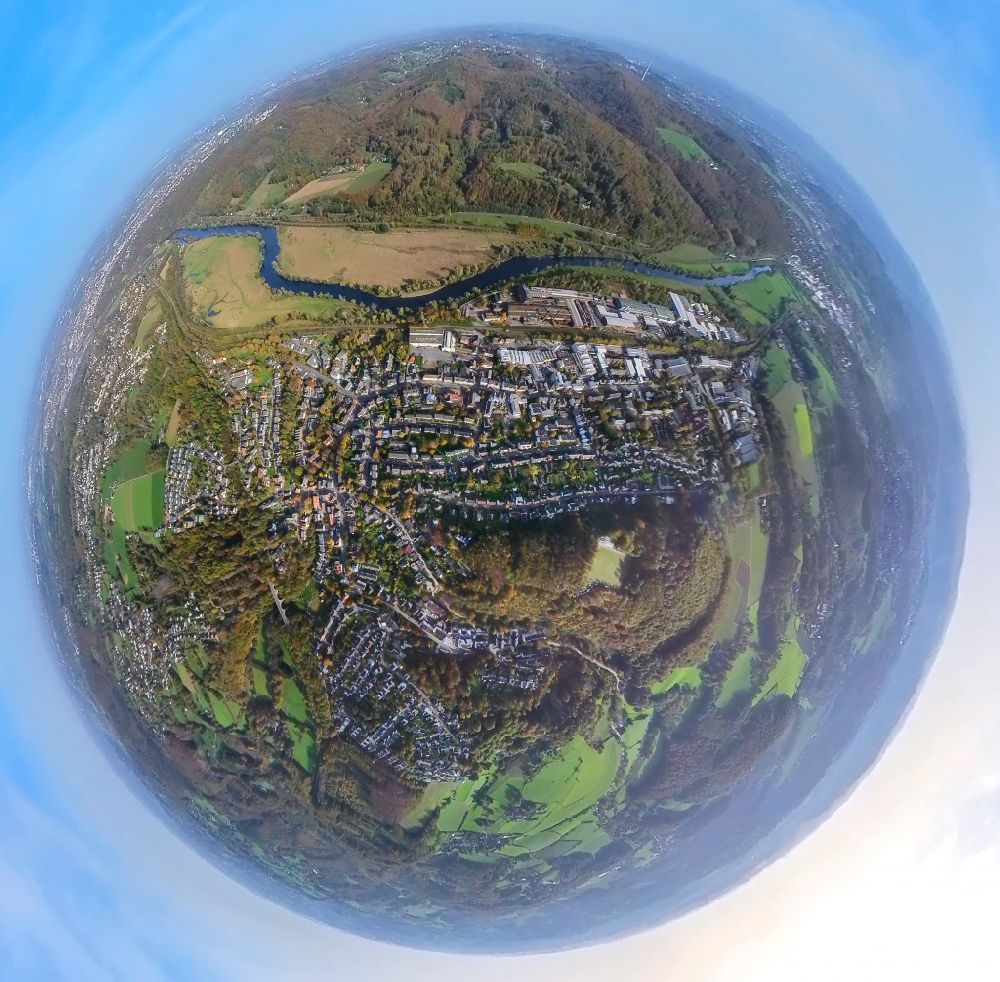 Aerial photograph Wetter (Ruhr) - Fisheye perspective city area with outside districts and inner city area in Wetter (Ruhr) at Ruhrgebiet in the state North Rhine-Westphalia, Germany