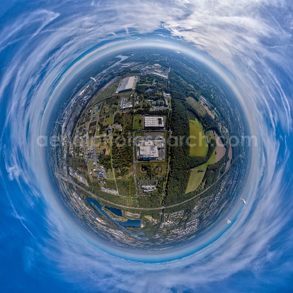 Aerial image Köln - Fisheye perspective industrial estate and company settlement Neusser Landstr. with Infineum GmbH & Co. KG, GIA Gesellschaft fuer innovative Automationstechnik mbh and Romaco Kilian GmbH in the district Niehl in Cologne in the state North Rhine-Westphalia, Germany