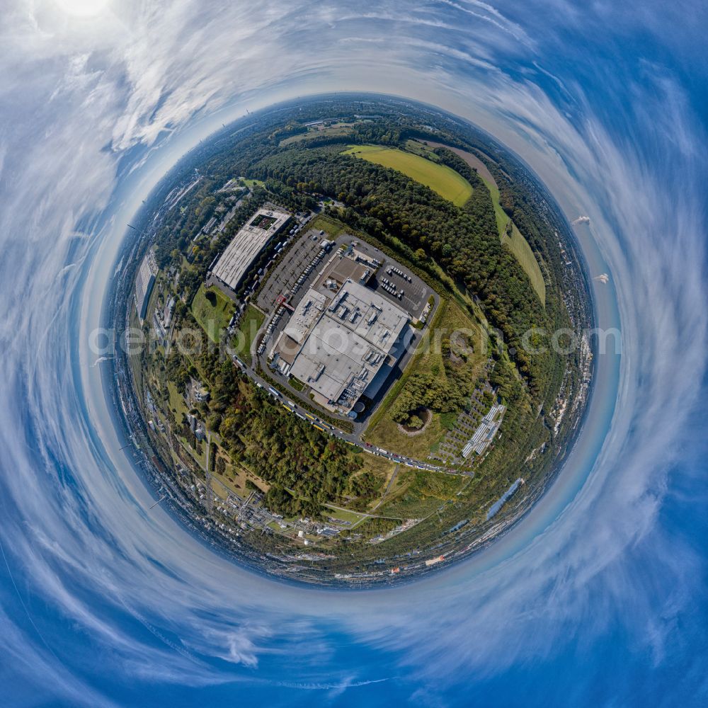 Köln from above - Fisheye perspective industrial estate and company settlement Neusser Landstr. with Infineum GmbH & Co. KG, GIA Gesellschaft fuer innovative Automationstechnik mbh and Romaco Kilian GmbH in the district Niehl in Cologne in the state North Rhine-Westphalia, Germany