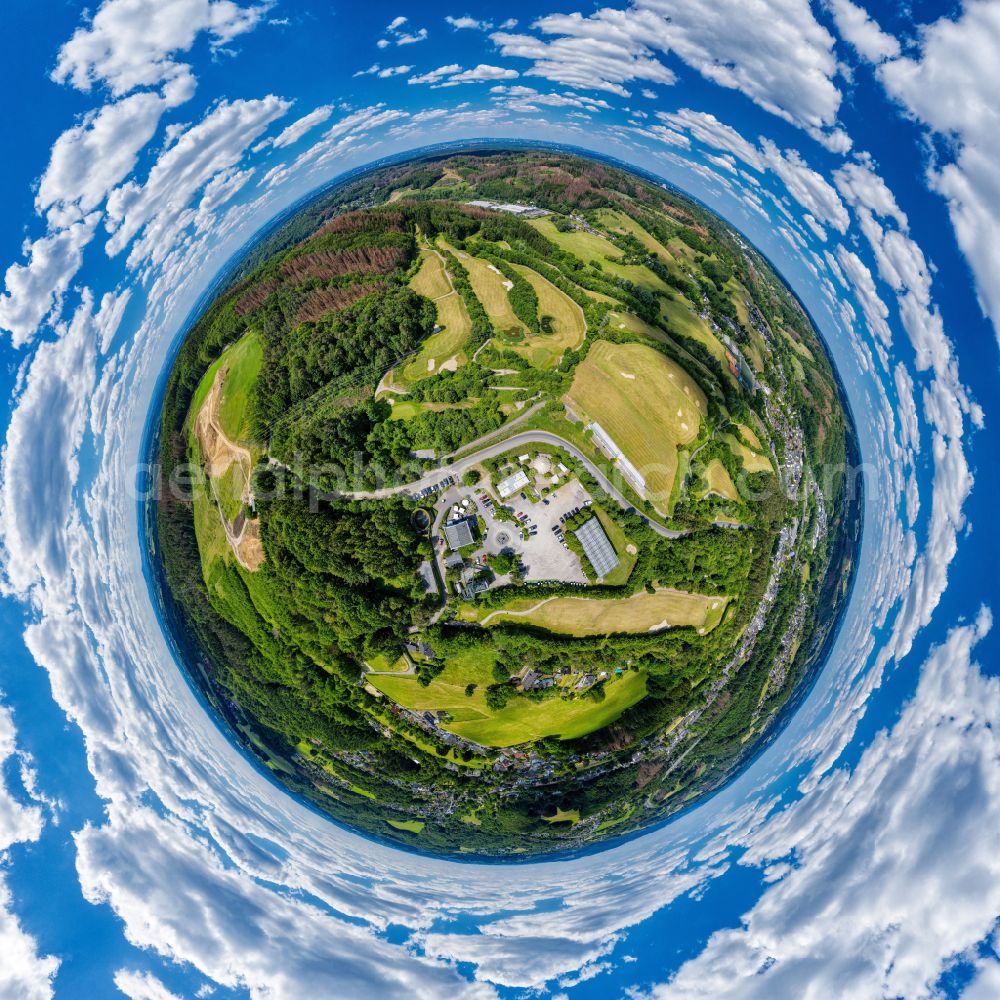 Aerial photograph Overath - Fisheye perspective grounds of the Golf course at Golfclub Der Luederich on place Am Golfplatz in the district Steinenbrueck in Overath in the state North Rhine-Westphalia, Germany
