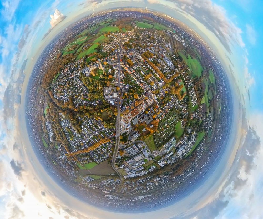 Bochum from the bird's eye view: Fisheye perspective cityscape of the district in the district Gerthe in Bochum at Ruhrgebiet in the state North Rhine-Westphalia, Germany
