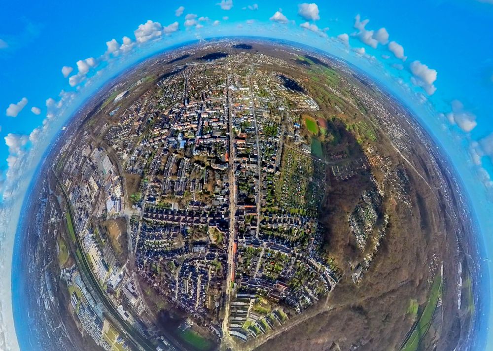 Aerial photograph Gelsenkirchen - Fisheye perspective cityscape of the district in the district Resse in Gelsenkirchen at Ruhrgebiet in the state North Rhine-Westphalia, Germany