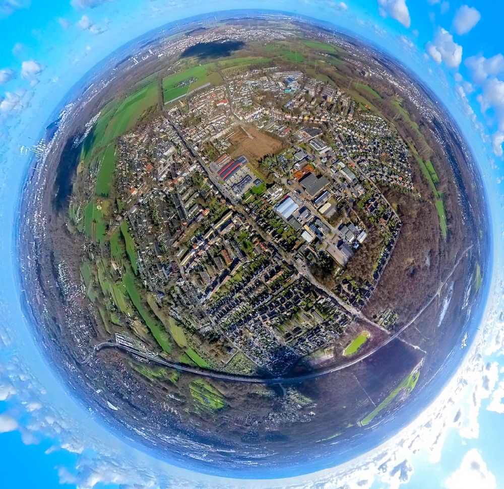 Gelsenkirchen from above - Fisheye perspective cityscape of the district in the district Resse in Gelsenkirchen at Ruhrgebiet in the state North Rhine-Westphalia, Germany