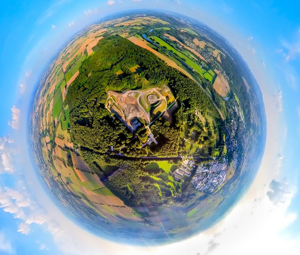 Aerial photograph Wickede - Fisheye perspective conversion surfaces on the renatured site of the former military training area in Wickede at Ruhrgebiet in the state North Rhine-Westphalia, Germany