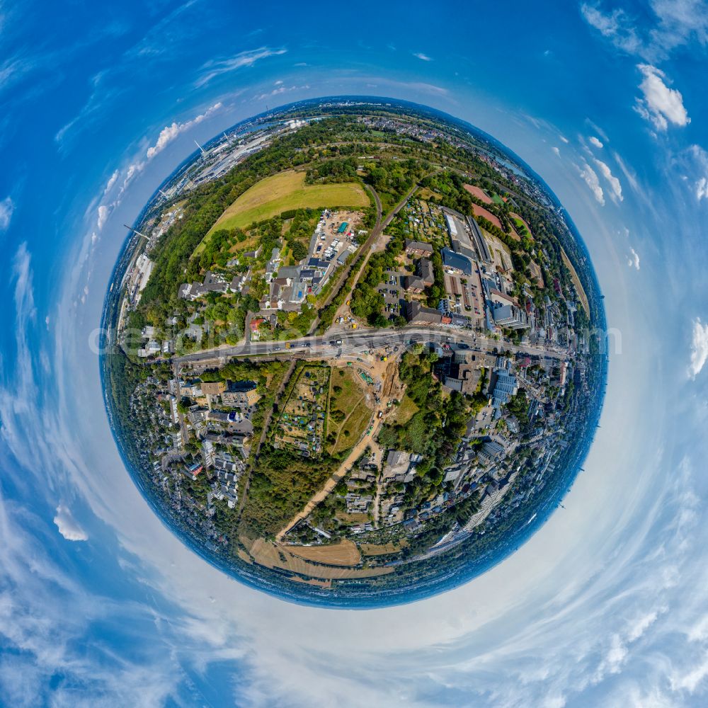 Köln from the bird's eye view: Fisheye perspective mixing of residential and commercial settlements on street Neusser Strasse in the district Weidenpesch in Cologne in the state North Rhine-Westphalia, Germany