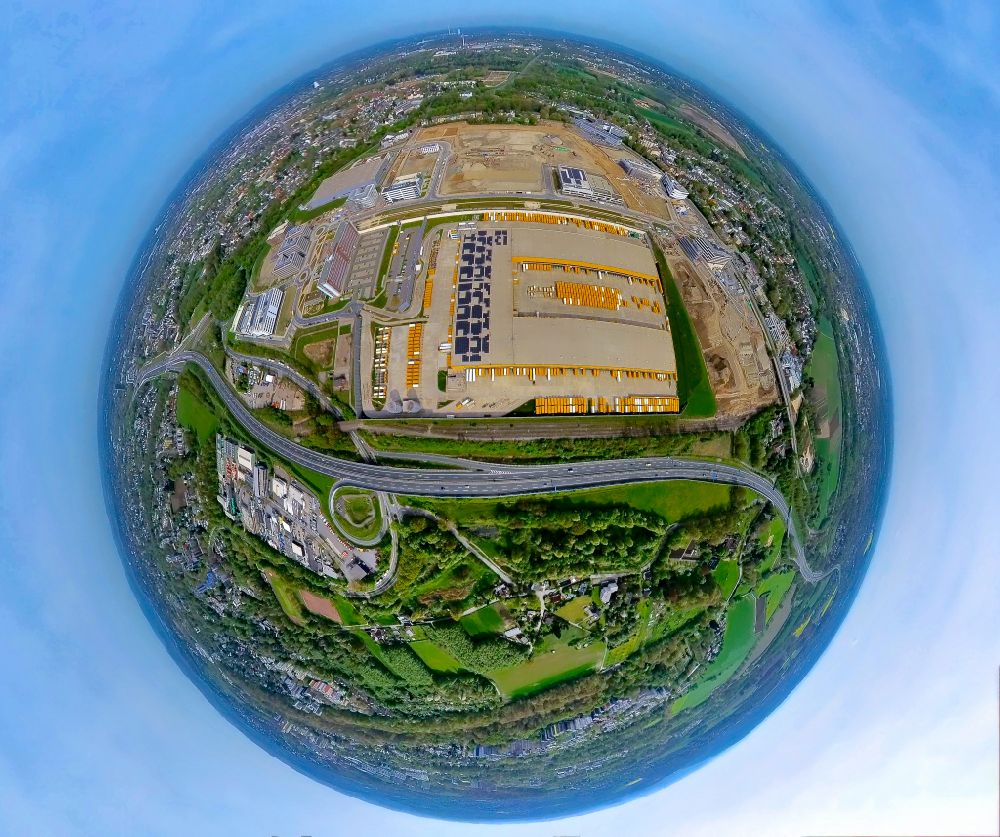 Aerial image Bochum - Fisheye perspective new building and DHL logistics center in the development area MARK 51AA?7 in Bochum at Ruhrgebiet in the state North Rhine-Westphalia, Germany