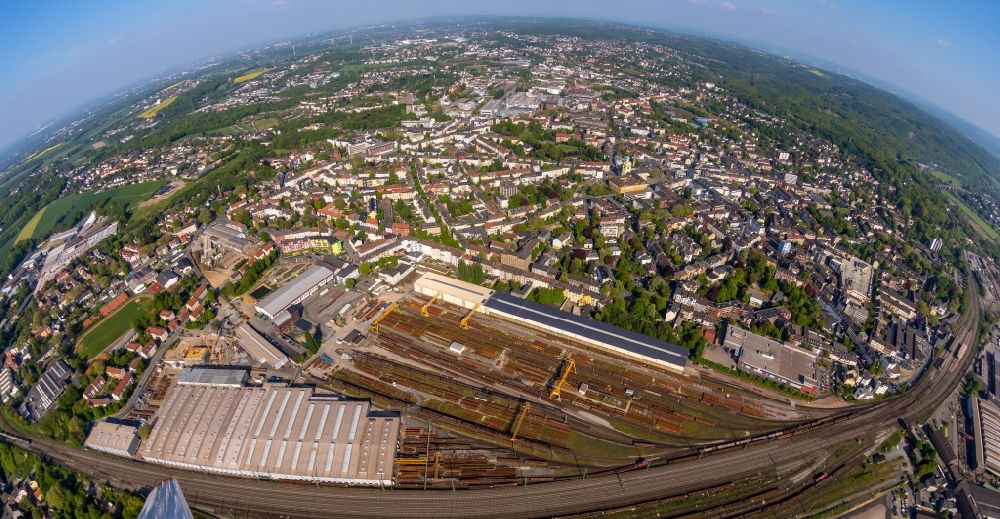 Witten from the bird's eye view: Fisheye perspective railway depot and repair shop for maintenance DB factory Oberbaustoffe Witten in the district Bommern in Witten in the state North Rhine-Westphalia, Germany
