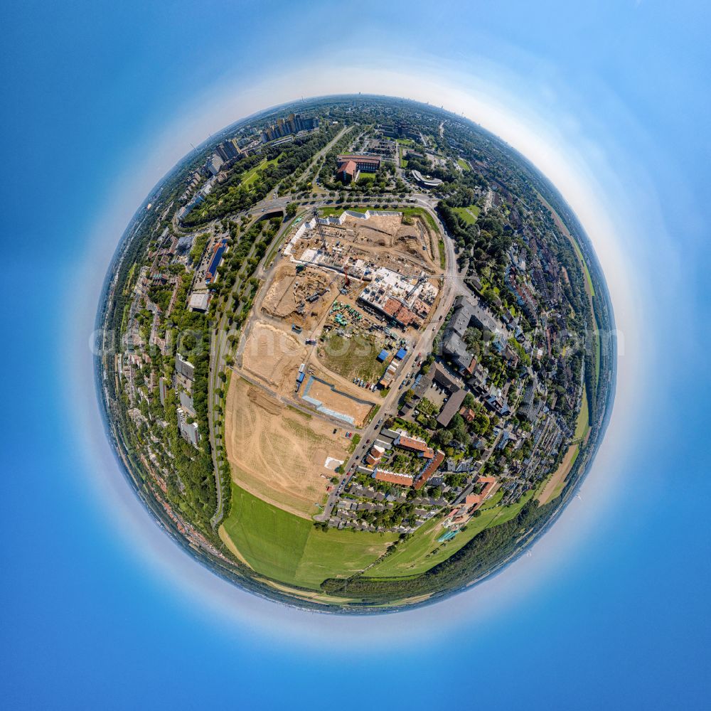 Aerial image Köln - Fisheye perspective construction site to build a new multi-family residential complex on street Pleissesteig - Damiansweg in the district Weiler in Cologne in the state North Rhine-Westphalia, Germany