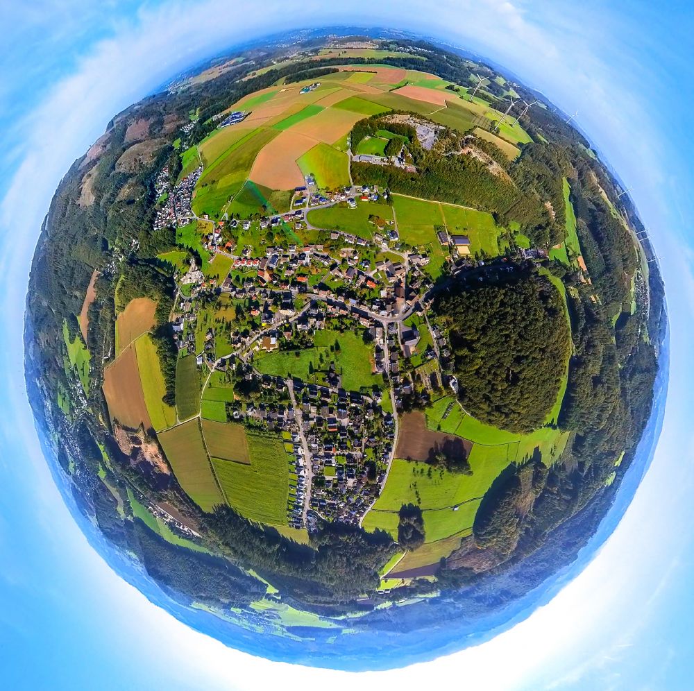 Beckum from above - Fisheye perspective town View of the streets and houses of the residential areas in Beckum at Sauerland in the state North Rhine-Westphalia, Germany