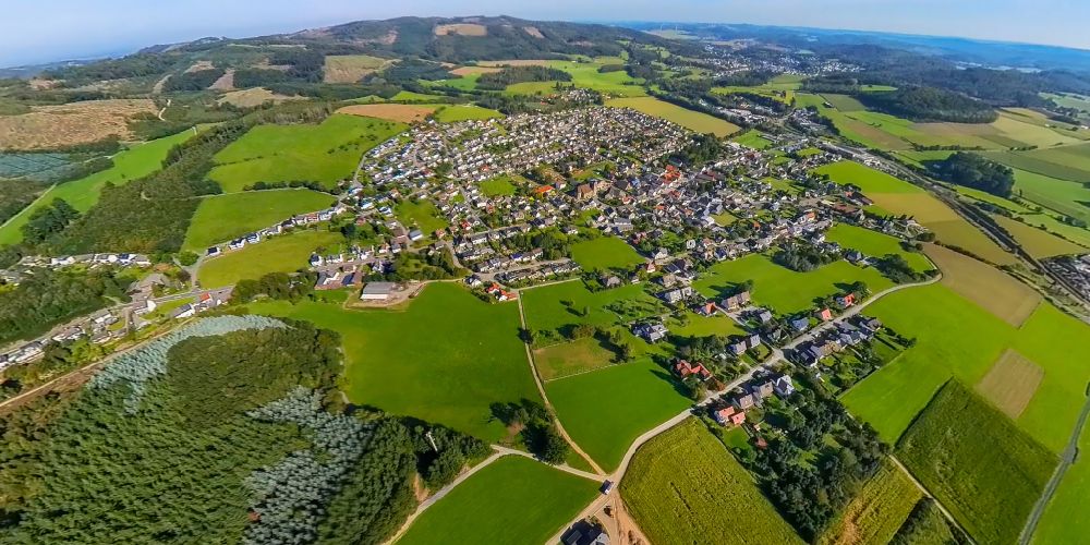 Aerial image Garbeck - Fisheye perspective town View of the streets and houses of the residential areas in Garbeck in the state North Rhine-Westphalia, Germany