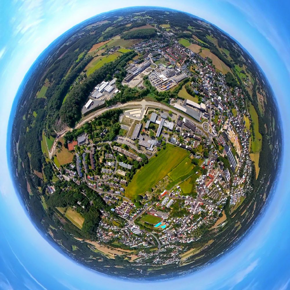 Aerial image Sprockhövel - Fisheye perspective town View of the streets and houses of the residential areas on Wuppertaler Strasse in Sprockhoevel in the state North Rhine-Westphalia