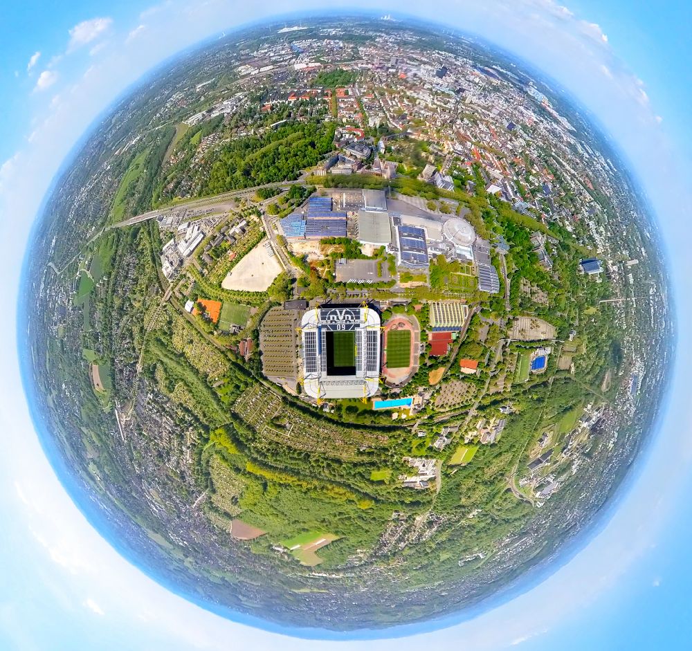 Aerial photograph Dortmund - Fisheye perspective sports facility grounds of the Arena stadium in Dortmund in the state North Rhine-Westphalia