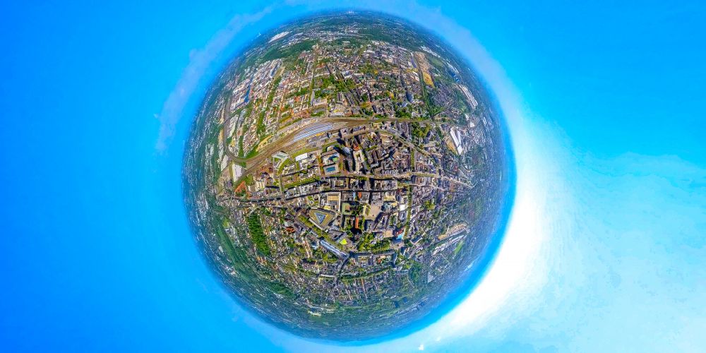 Aerial image Dortmund - Fisheye perspective city view on down town along the Sonnenstrasse - Hohe Strasse in the district Altstadt in Dortmund at Ruhrgebiet in the state North Rhine-Westphalia, Germany