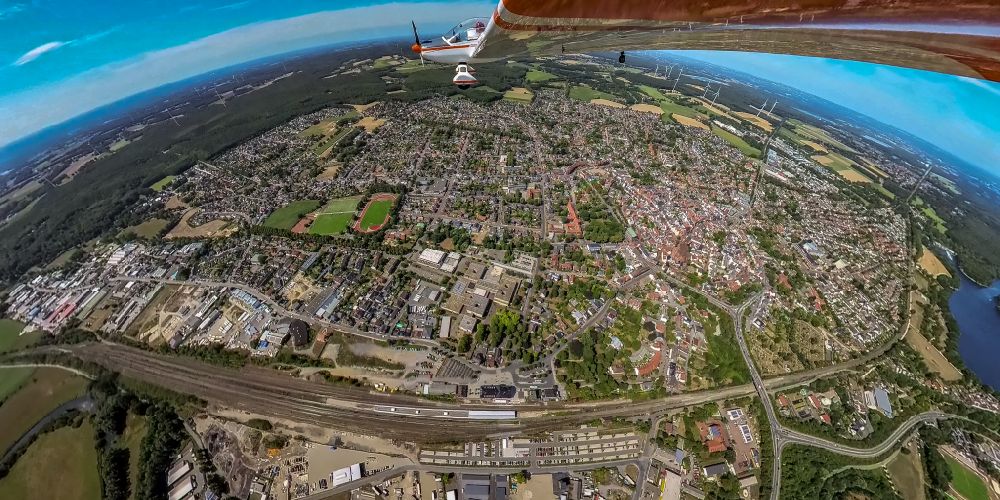 Haltern am See from the bird's eye view: Fisheye perspective city view on down town in Haltern am See in the state North Rhine-Westphalia, Germany