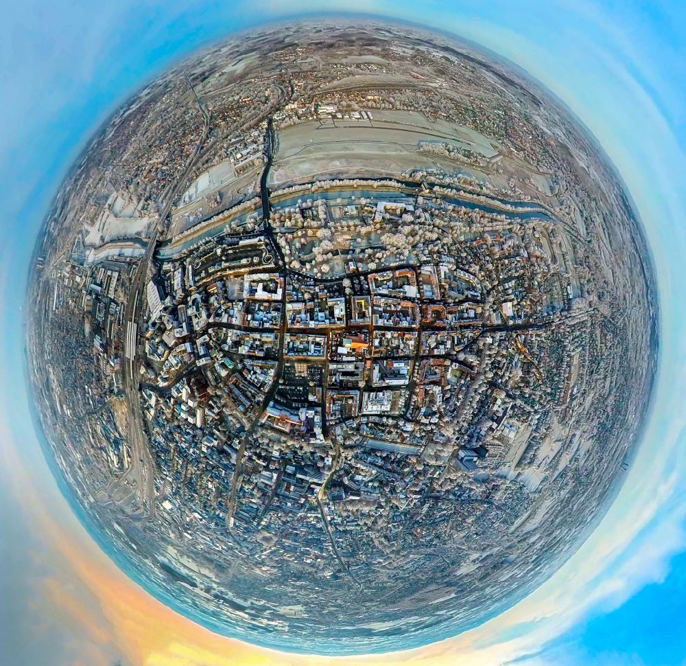 Aerial photograph Hamm - Fisheye perspective city view on down town in Hamm at Ruhrgebiet in the state North Rhine-Westphalia, Germany