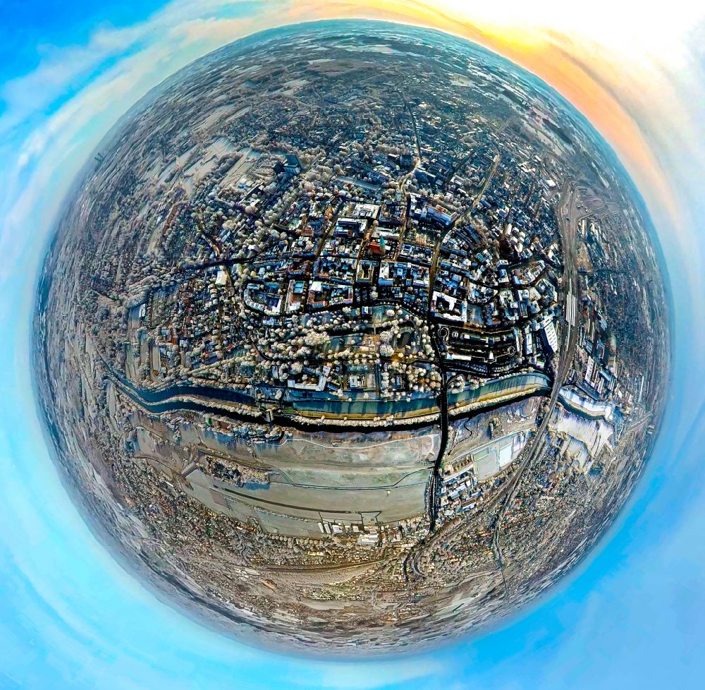 Hamm from the bird's eye view: Fisheye perspective city view on down town in Hamm at Ruhrgebiet in the state North Rhine-Westphalia, Germany