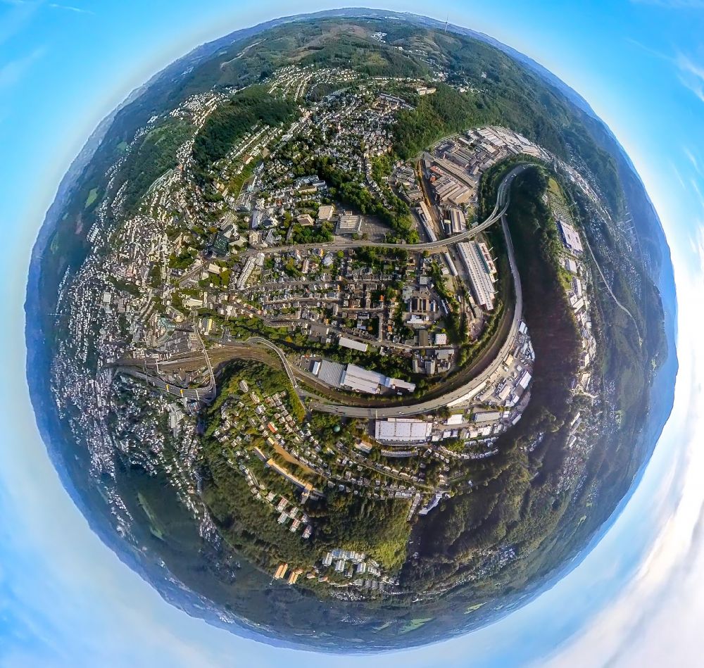 Aerial photograph Siegen - Fisheye perspective city view of the city area of in Siegen in the state North Rhine-Westphalia