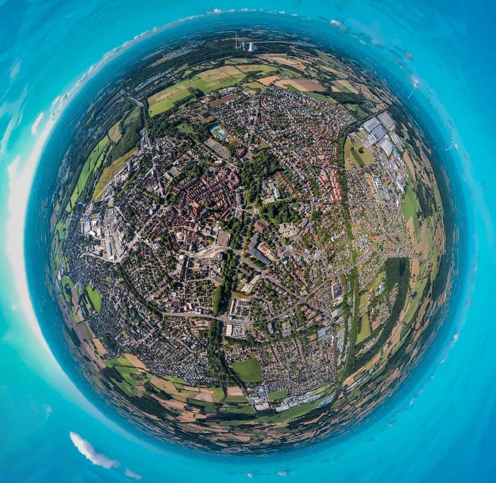 Aerial photograph Werne - Fisheye perspective city view on down town in Werne in the state North Rhine-Westphalia, Germany