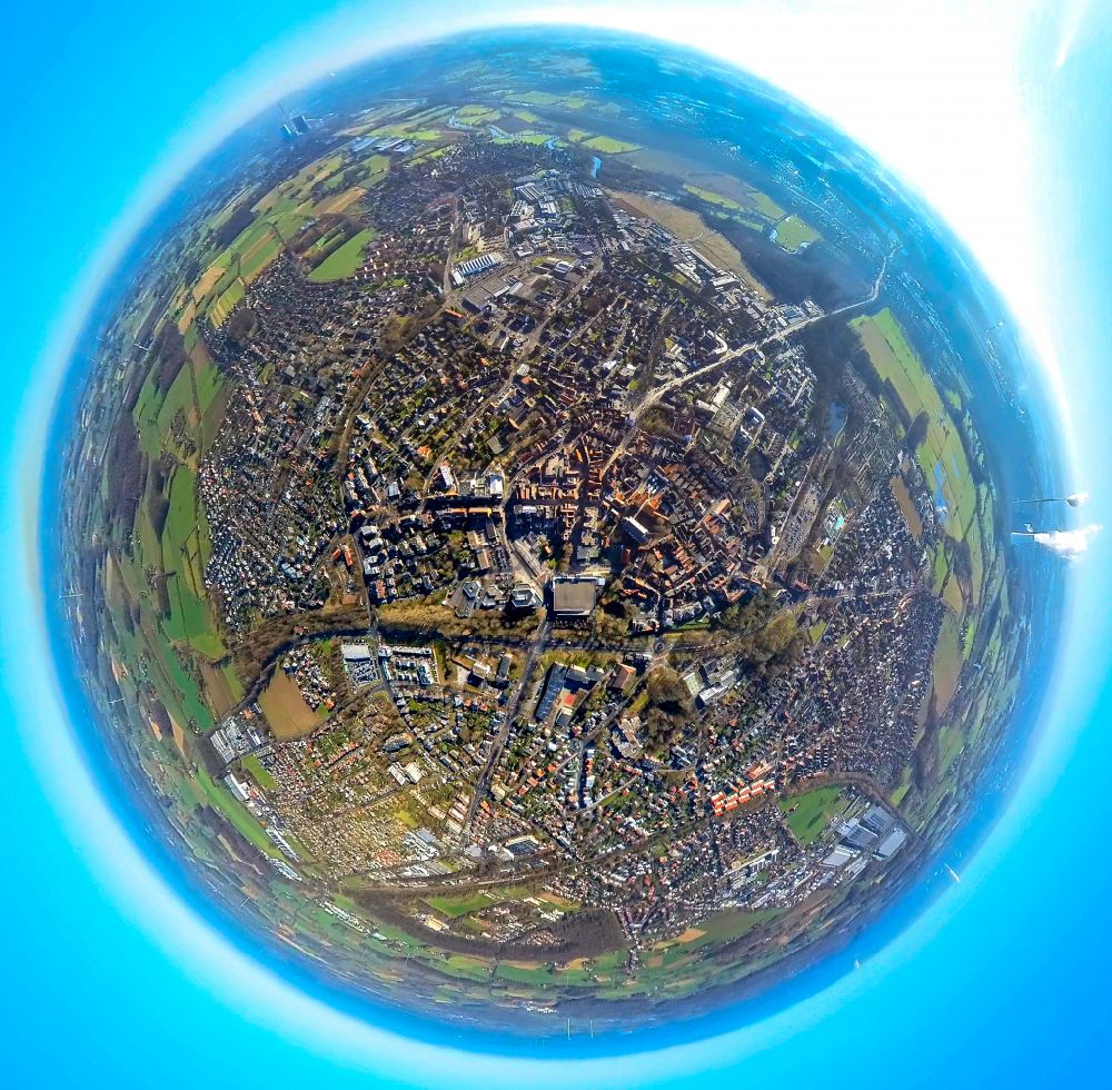 Aerial photograph Werne - Fisheye perspective city view on down town in Werne at Ruhrgebiet in the state North Rhine-Westphalia, Germany