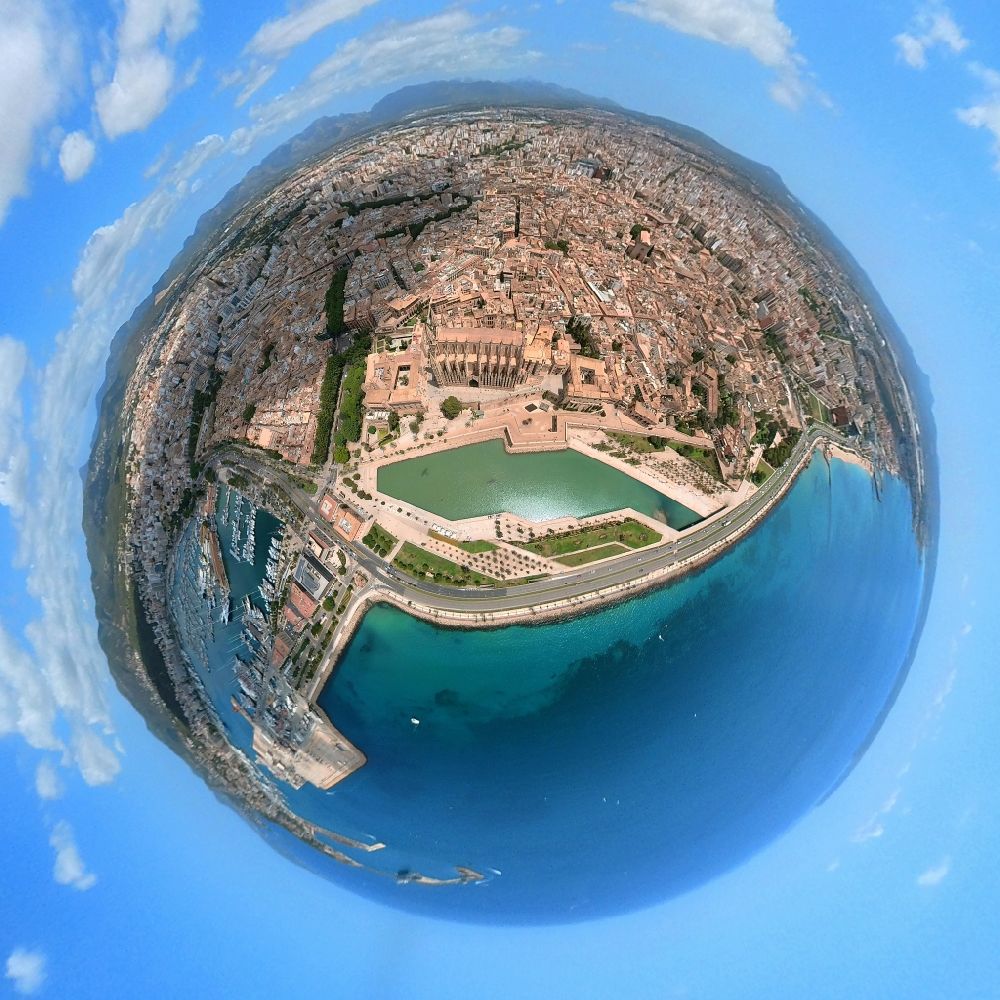 Aerial photograph Palma - Fisheye perspective cityscape of the district of Kernstadt in Palma in Balearische Insel Mallorca, Spain