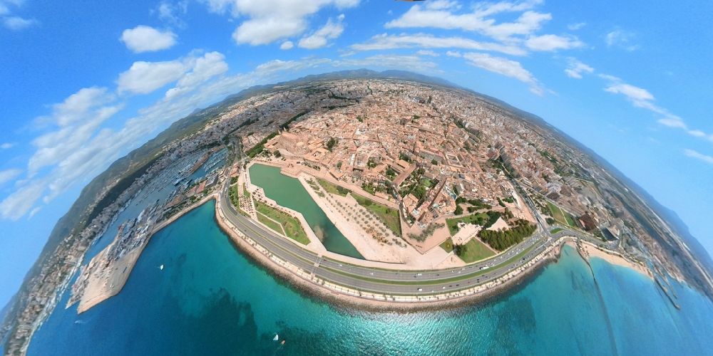 Palma from above - Fisheye perspective cityscape of the district of Kernstadt in Palma in Balearische Insel Mallorca, Spain