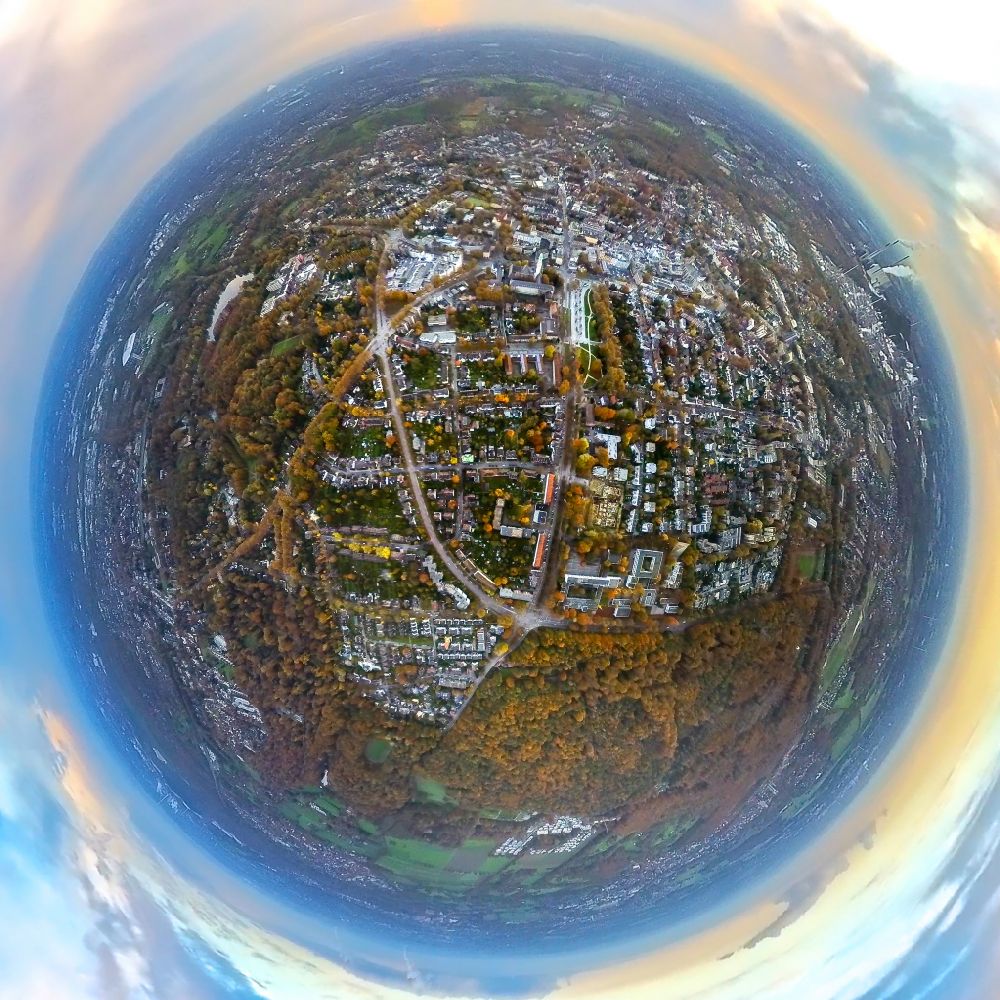 Gelsenkirchen from the bird's eye view: Fisheye perspective city view in the district Buer in Gelsenkirchen at Ruhrgebiet in the state North Rhine-Westphalia, Germany
