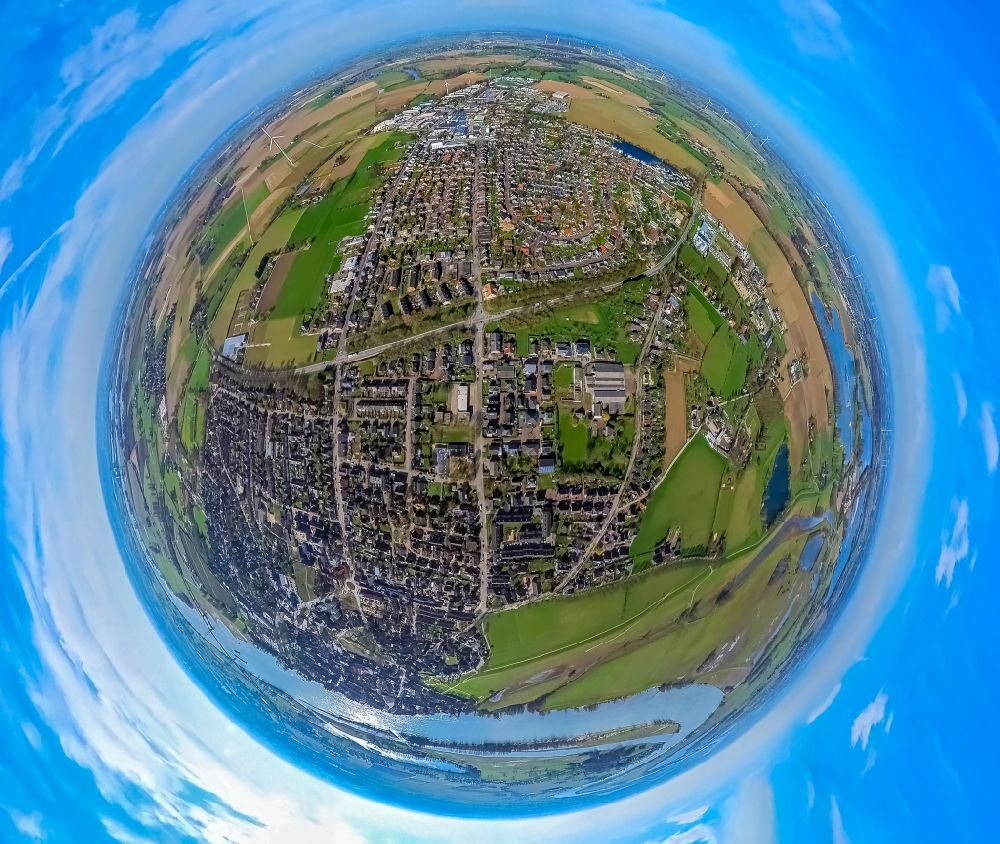 Aerial photograph Rees - Fisheye perspective city view in Rees in the federal state of North Rhine-Westphalia, Germany