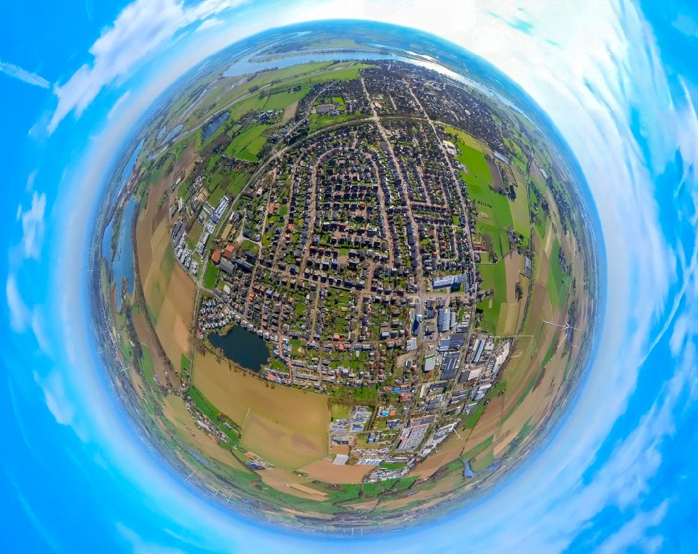 Aerial image Rees - Fisheye perspective city view in Rees in the federal state of North Rhine-Westphalia, Germany