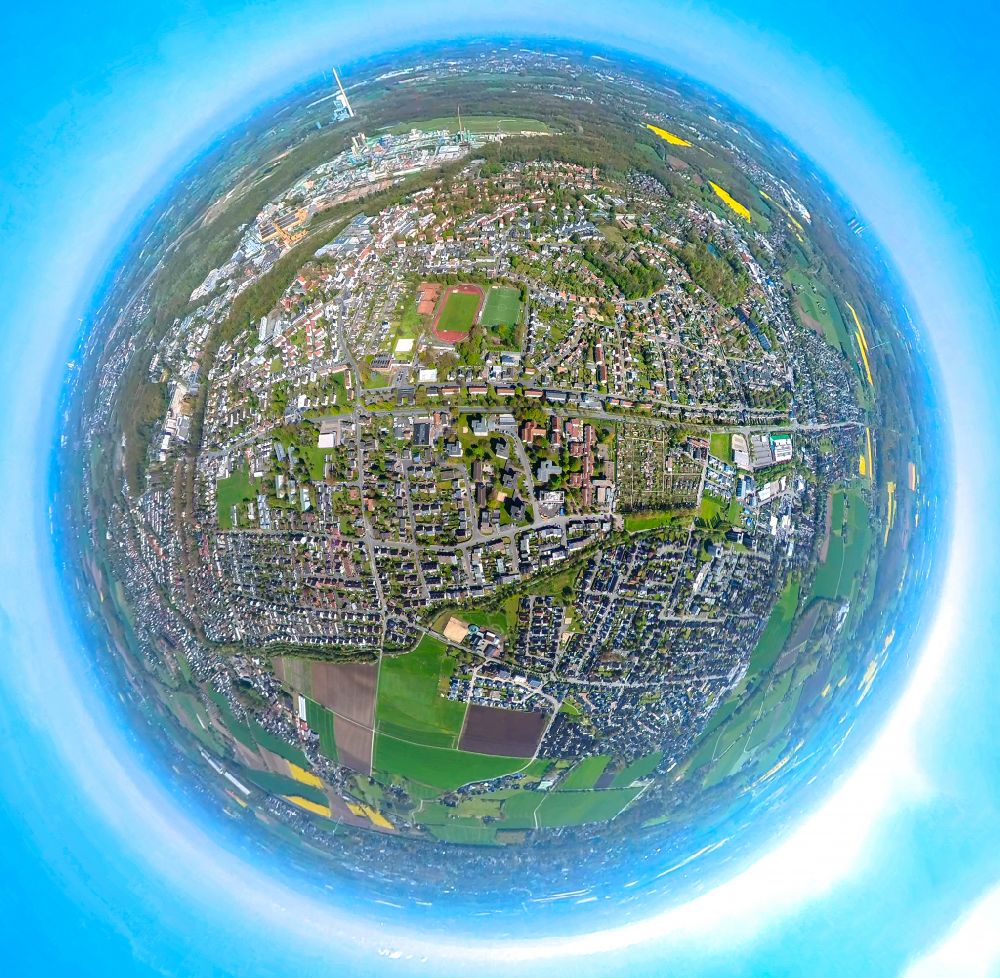 Aerial image Bergkamen - Fisheye perspective the city center in the downtown area in Bergkamen at Ruhrgebiet in the state North Rhine-Westphalia, Germany