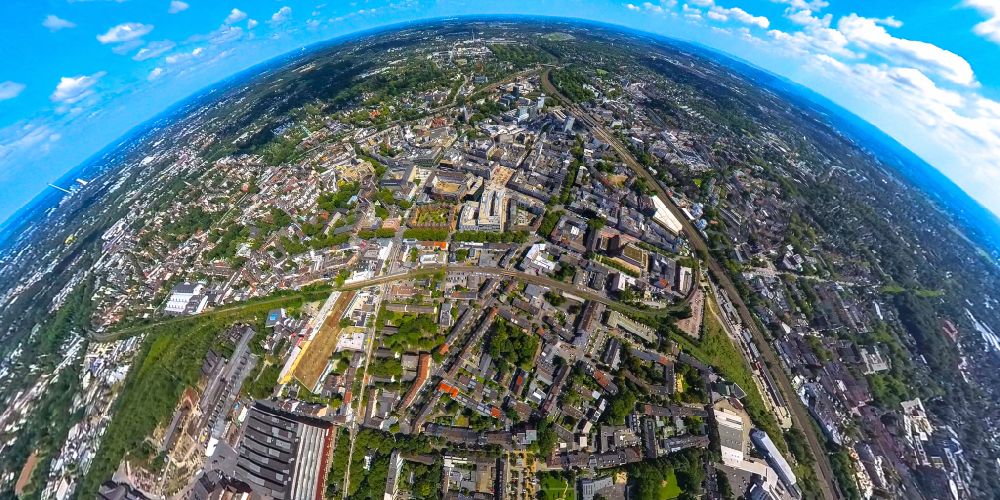 Bochum from the bird's eye view: Fisheye perspective the city center in the downtown area in Bochum at Ruhrgebiet in the state North Rhine-Westphalia, Germany