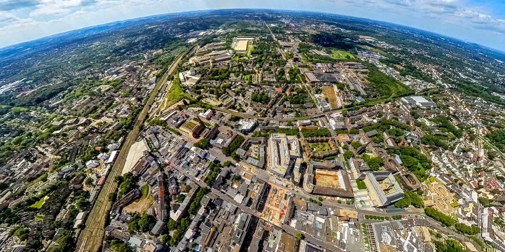 Aerial image Bochum - Fisheye perspective the city center in the downtown area in Bochum at Ruhrgebiet in the state North Rhine-Westphalia, Germany